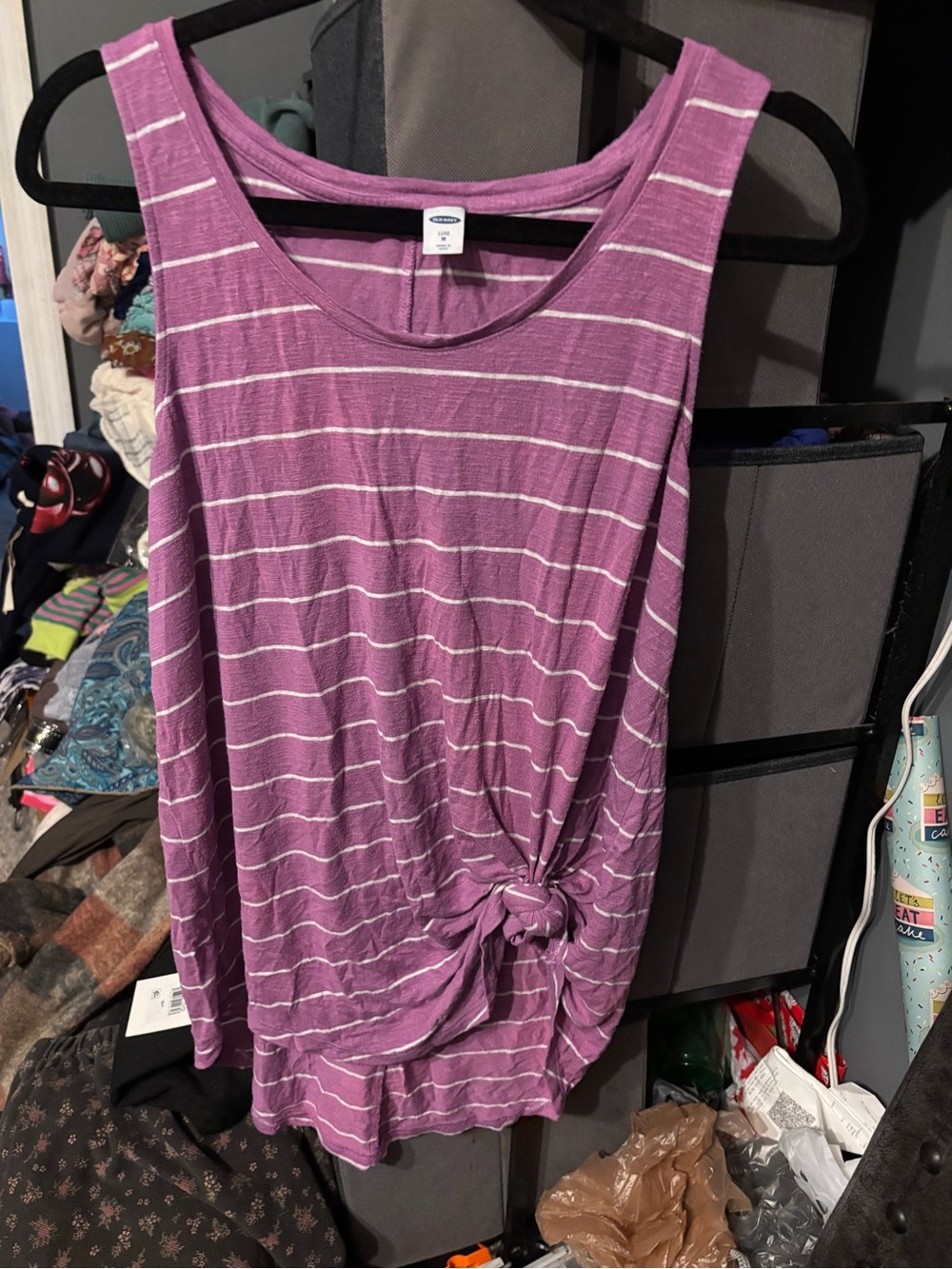 Old Navy Striped Knot-Front Sleeveless Tank Top - Medium